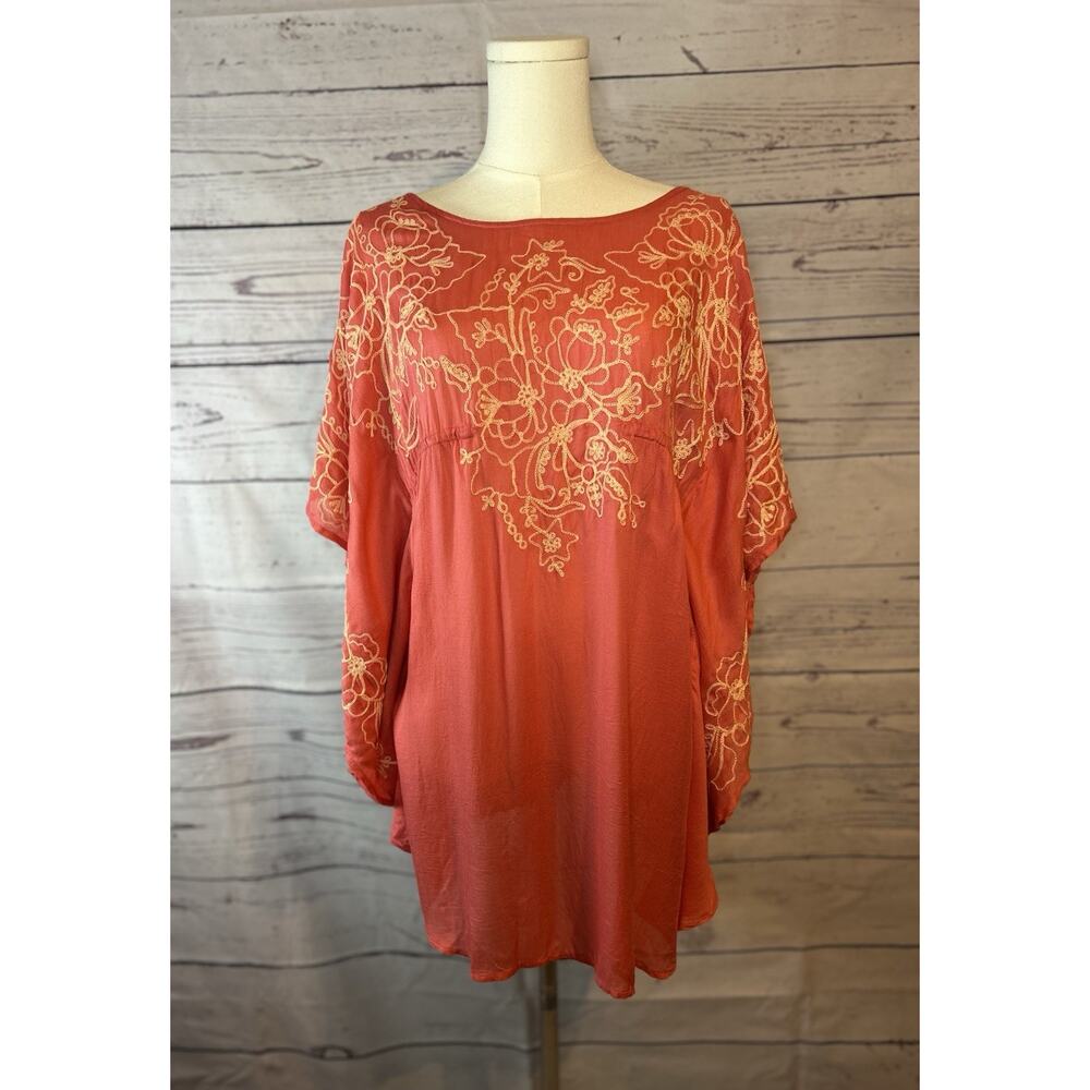 Sundance Coral Embroidered Cover-Up Tunic XS Modal Boho Resort Wear